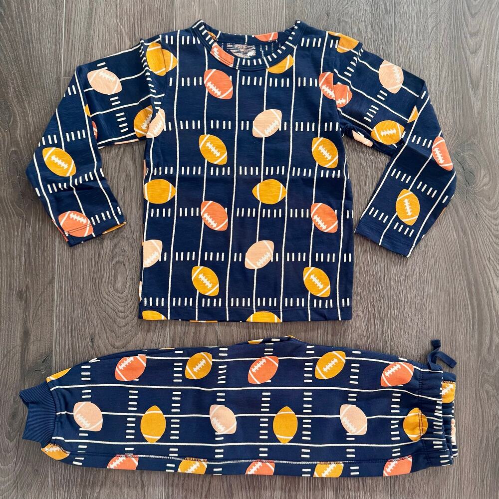 Football Fall Super Bowl Print Shirt Jogger Pants Bundle Organic Cotton Sz 5 M+A
